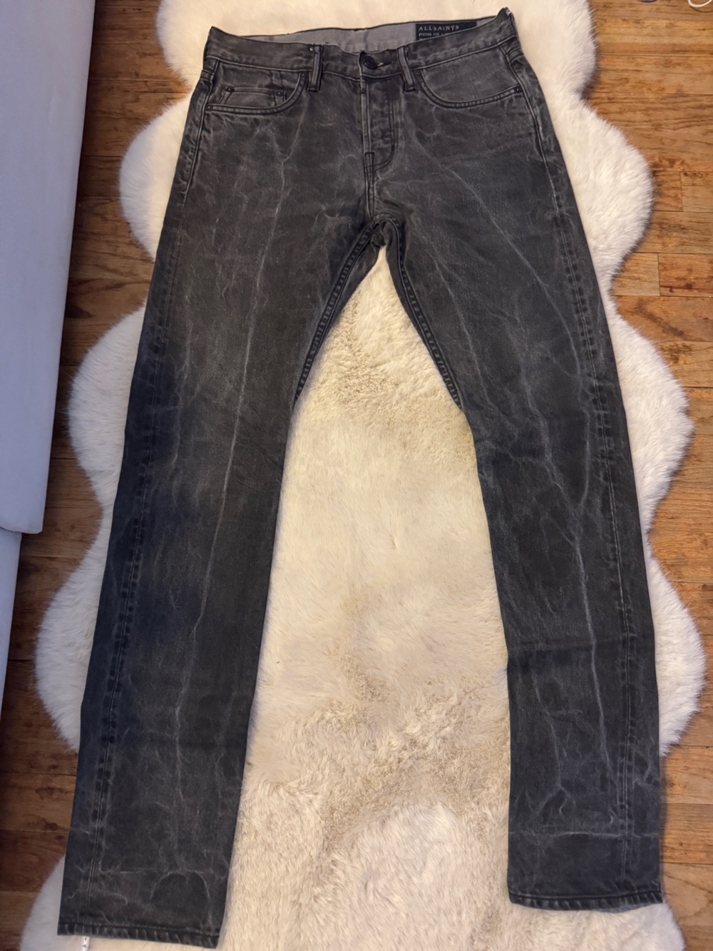 Men's AllSaints Pistol Fit Jeans- size 28- dark was gray button fly- Never Worn!